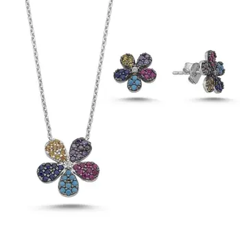 

Angemiel 925 Sterling Silver Colorful Zircon Daisy Set-Rhodium Plated
