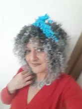 NNZES-peluca Afro rizada para mujeres negras, pelo largo sintético con flequillo, color negro y gris, 14 pulgadas