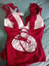 One-Piece Swimsuit Beachwear Women Monokini Ruffled SEASELFIE Yellow Sexy V-Neck Solid