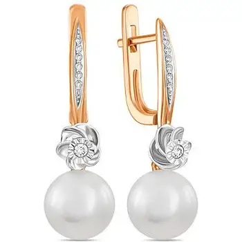 

Lucas gold earrings flowers with pearls and diamonds in red gold