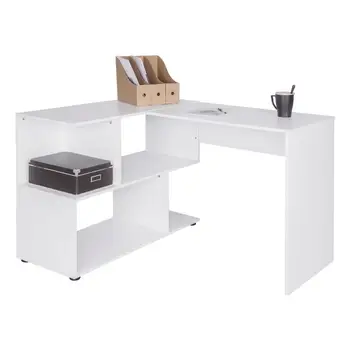 

120x100x77cm White Chipboard Desk PC Work Computer Table with Shelves for Study Student Writing Table Home Office Work Furniture