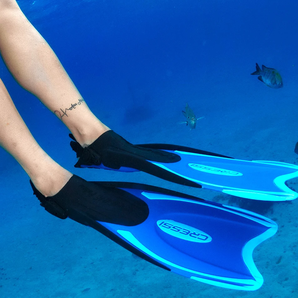 Cressi Palau SAF Adjustable Snorkeling Fins - Open Heel, All Family Sizes, Short Blade, Made In Italy