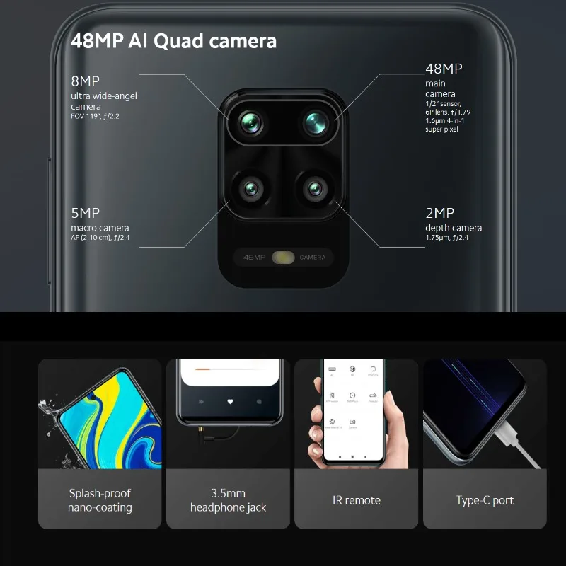 Global Version Xiaomi Redmi Note 9S 6GB RAM 128GB ROM (Brand New / Sealed) Redminote9s Smartphone Mobile