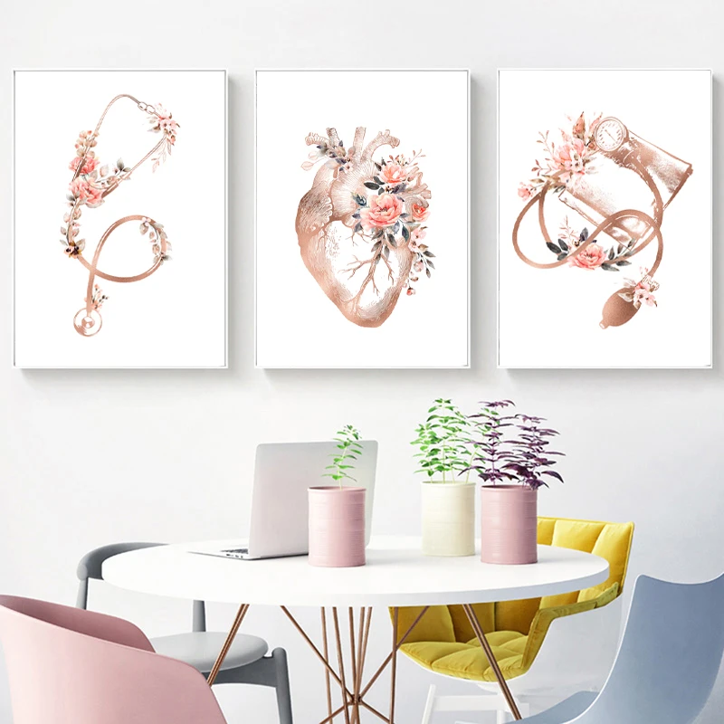 Heart Stethoscope EKG Flower Medical Posters and Prints