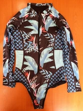 Bañador estampado de flores para mujer, una pieza, monokini, manga larga, traje de baño para surfear