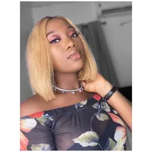 Pelucas de cabello humano con encaje Frontal para mujer, 1B/27 Bob corto, 180%, brasileño, 13x4, ombré, Bob, Remy, 4x4, cierre de encaje