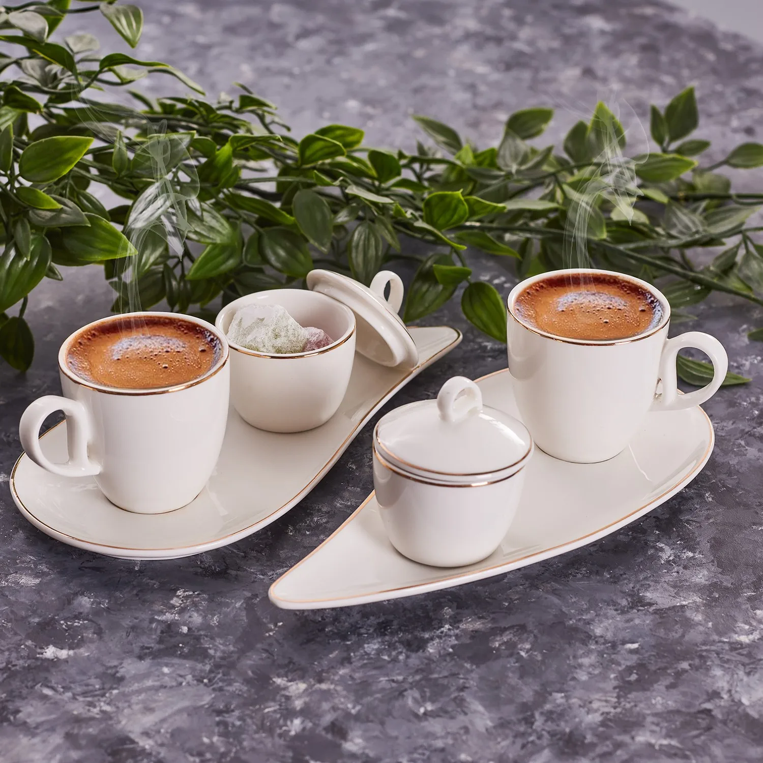 

WONDERFUL MAGNIFICENT Karaca Leaf Set of 2 Coffee Cups QUALITY FREE SHIPPING WITH BEVERAGES AND BEVERAGES