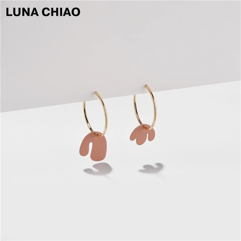 LUNA CHIAO, модные ювелирные аксессуары, матовые цветные серьги-кольца неправильной геометрической формы в стиле бохо