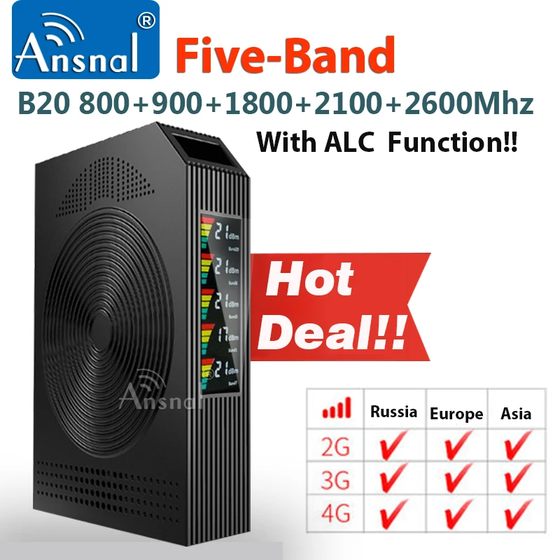 Repetidor de cinco bandas para teléfono móvil, amplificador de señal de red GSM 2G3G4G, GSM, LTE, B20, 800, 900, 1800, 2100, 2600Mhz, 4G, 1 Uds.
