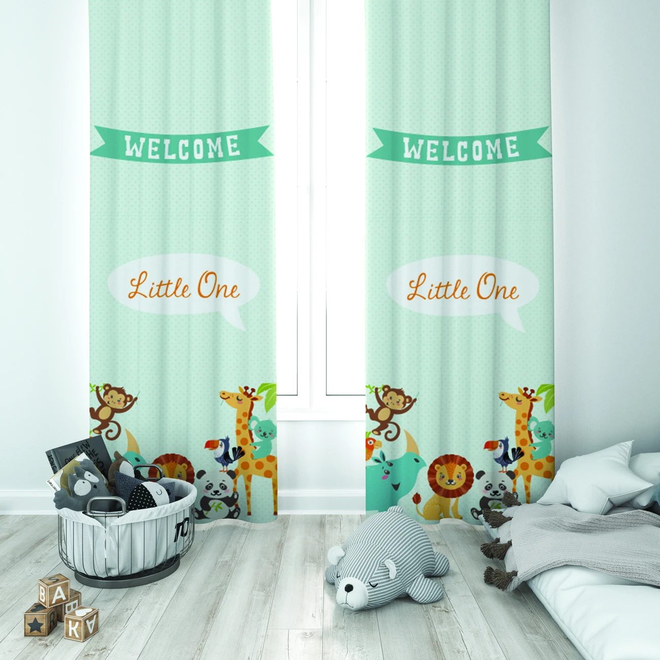 

Curtains Children 3D Printed Decorative Items Home Childrens Room Welcome to The Jungle Green Model 021