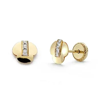 

18k gold earrings Clover zircons 6mm. [AA0279]