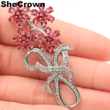 58x25 мм Красивые цветы в форме Raspberry Rhodolite Garnet CZ Свадебная Европейская серебряная брошь