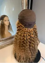 Color rubio rizado 13X4 frente de encaje pelucas de cabello humano Pre arrancado 180% brasileño encaje Frontal pelucas de cabello Remy rizado para las mujeres