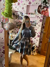 Sweater Skirt-Set Matching-Set Merry-Pretty Plaid 2pieces-Outfits Blue Spring Pleasted