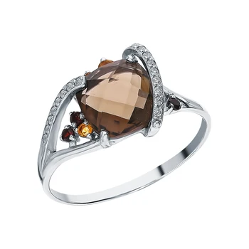 

Silver ring with cubic zirconia, garnet, citrine and quartz smoky sunlight sample 925