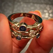 Huitan-anillos de banda estilo Partysu para mujer, 3 filas con piedra redonda de circón Blanco/azul, anillos y joyas para boda para mujer, artículo Simple