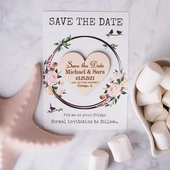 

Personalized Wedding Laser Heart Save the Date Magnets,Custom wood rustic save the dates,party favors gifts, Wedding Invitation