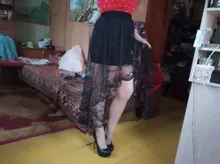 Party Skirt Lace Scalloped Sheer-Mesh Pleated Asymmetric Midi High-Waist Women Summer