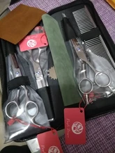 7,0 Japón 440C profesional tijeras de aseo para mascotas perro tijeras grandes rectos y adelgazamiento y curva tijeras pelo de perro Clipper B0013B