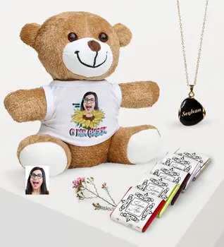 

Personalized Caricature Of Plush Teddy Bear Enamel necklace And Chocolate Gift set-1