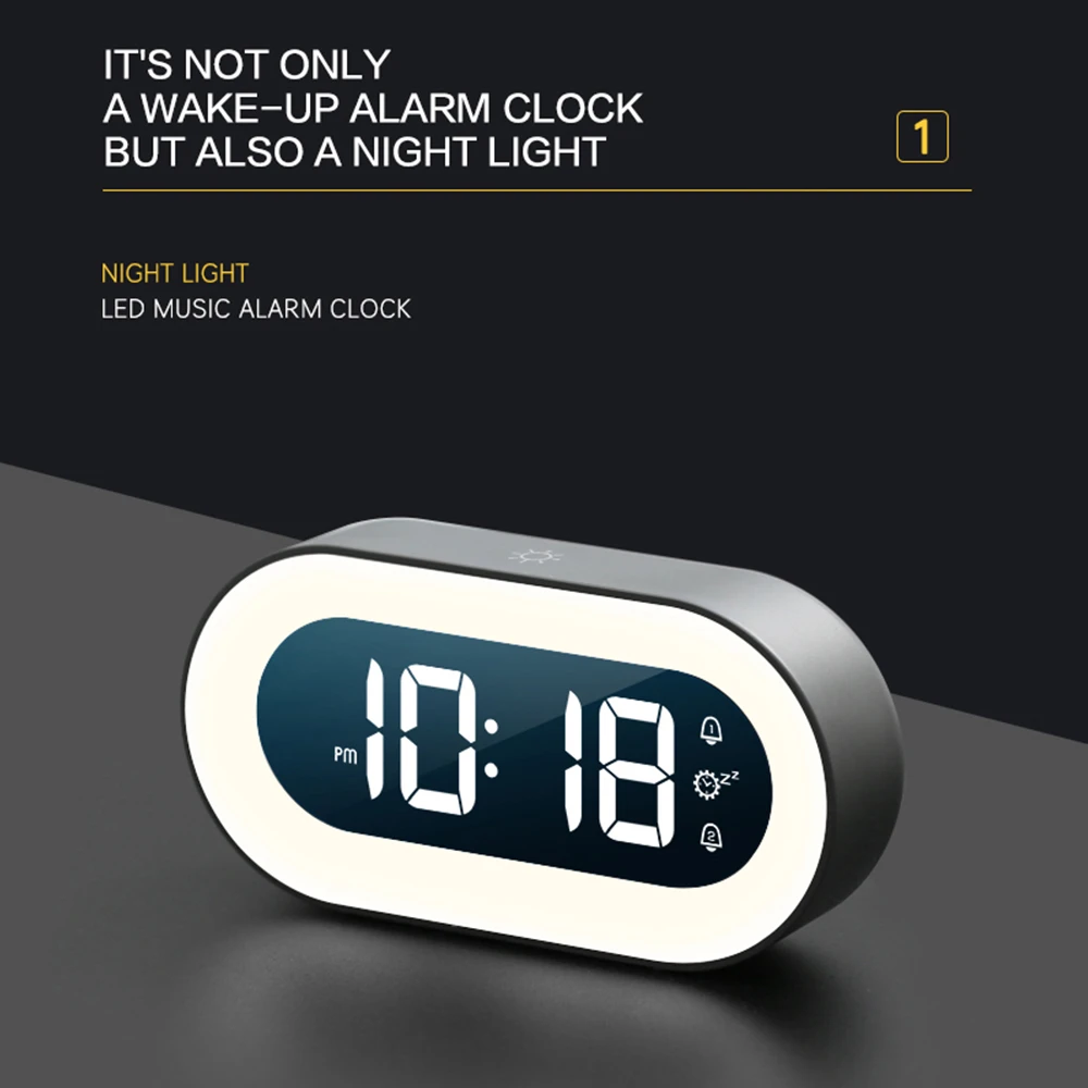Music Led Digital Alarm Clock Voice Control Night Light Design Desktop