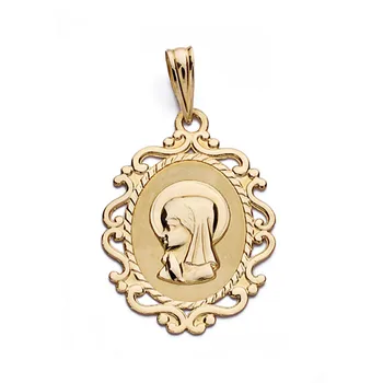 

Medal 18k gold Virgin Girl 23mm. Oval center matte lip forms openwork