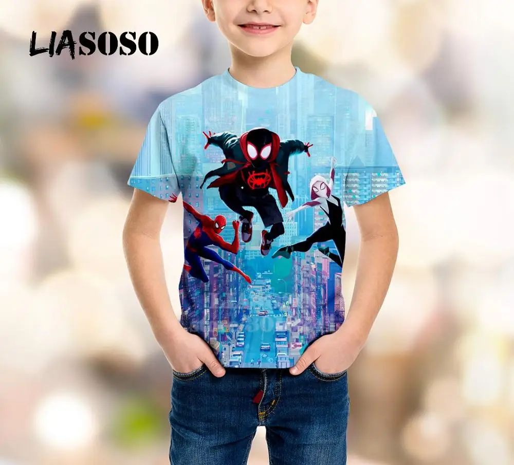 

LIASOSO Children Teens Sweatshirt 3D Print Spider Man Into The Spider Verse T Shirt Kids Top Boy Girl Short Sleeve Pullover B129