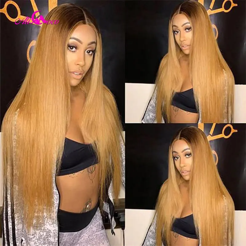 Reta do Laço Perucas de Cabelo Arrancadas para Mulher Coco Frente Humano 1b 27 Mel Cor Loira Brasileiro Pré Ali 13x4 2 Apliques com cabelo humano