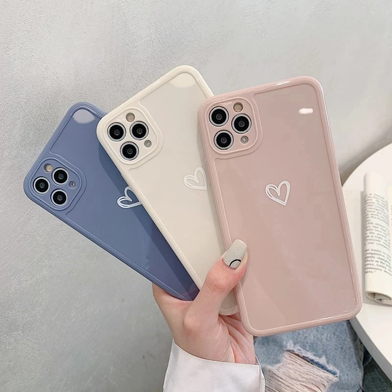 Trendy iPhone Case Candy Color Love Heart Luxury Bumper Case Cover For iPhone 12 pro max XR X 11 Xs 8 7