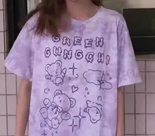 Harajuku-Camiseta con oso para mujer, ropa de calle de gran tamaño, Top de manga corta Harajuku para mujer, camisetas teñidas de Hip Hop