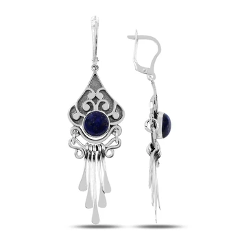 

Silver 925 Sterling Lapis Lazuli Gemstone and Shaking Hand Handwork Earrings