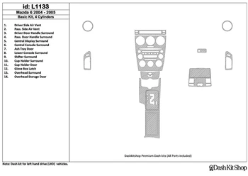 

Interior trim for Mazda Mazda6 2004-2005. Set L1133.
