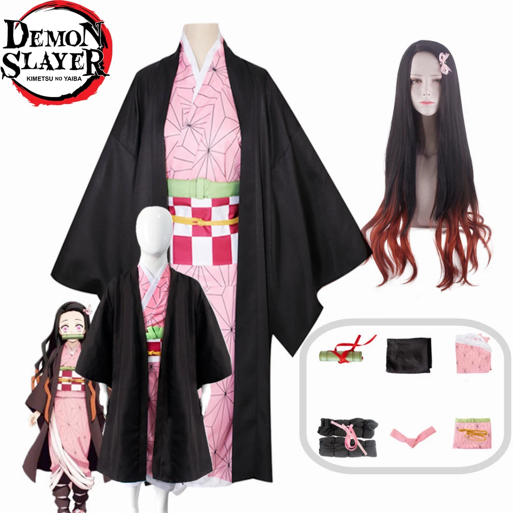 Adult Kids Anime Demon Slayer Kimetsu no Yaiba Kamado Nezuko Kimono Cosplay Costume Clothes Halloween Christmas Gifts |