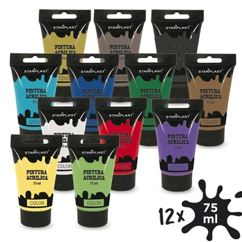 

Starplast Pack 12 Pinturas acrilic in tube, painting Bright, washable, 75 ml, for printed canvas painting, paper, ceramics, Wood 12 Colores