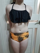 Bañador de 5 a 14 años para niña, traje de baño para niña con estampado de hojas, Bikini de chica adolescente, traje de baño con Top de cuello Halter para niña Falbala