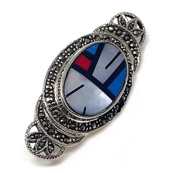 

Brooch pin Silver 925m marquesitas center drawing pearlescent [AB5621]