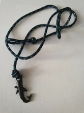 Brazaletes vikingo para hombre y mujer, pulsera de cuerda multicapa de tiburón de Color negro, Charm, cadena de cuerda de supervivencia, joyería