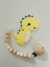 Dinosaur Chain Pacifier-Clip Dummy Clip Wooden Beads Chew Baby Nipple-Holder Cartoon
