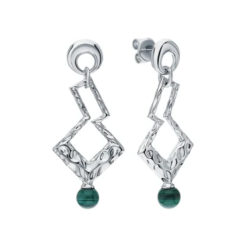 

Silver earrings with malachite sunlight sample 925