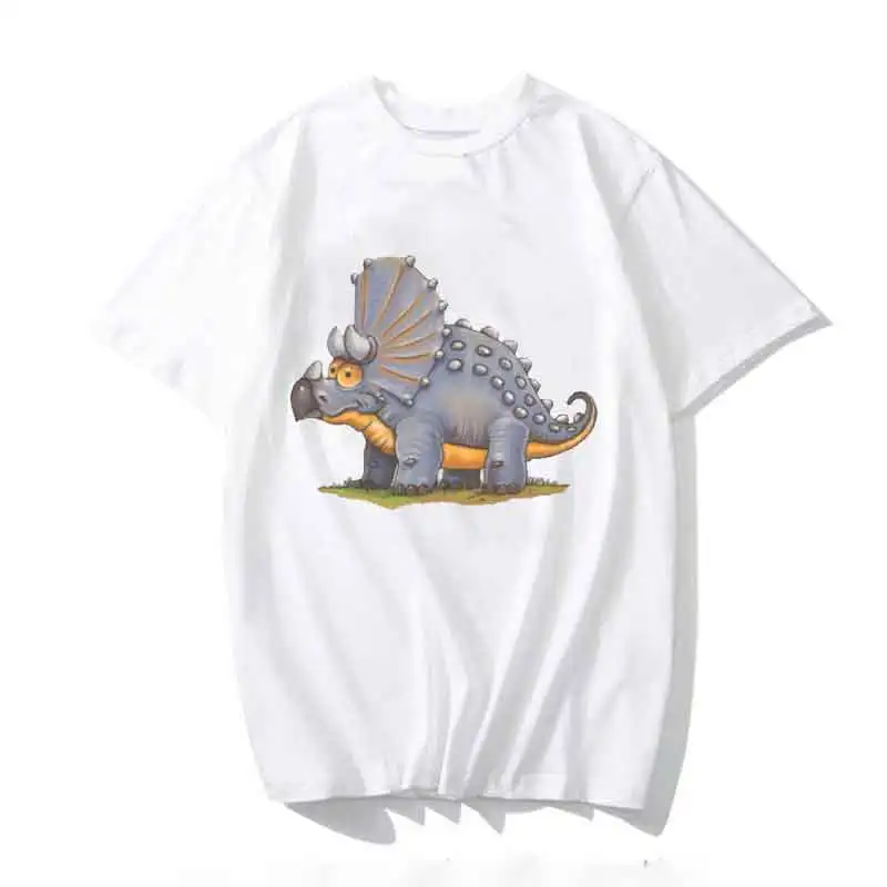 

Dinosaur Cotton Harajuku Aesthetics Tshirt Sexy Flowers Feather Print Short Sleeve Tops & Tees Fashion Casual Couple T Shirt