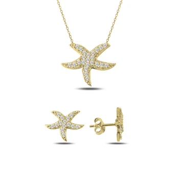 

Kutaydan Zircon Stone Sea Star 925 Sterling Silver Set Made in Turkey