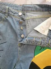 Pantalones vaqueros con estampado de dibujos animados para mujer, pantalón harén para niña, pantalón vaquero de cintura alta para mujer de talla grande