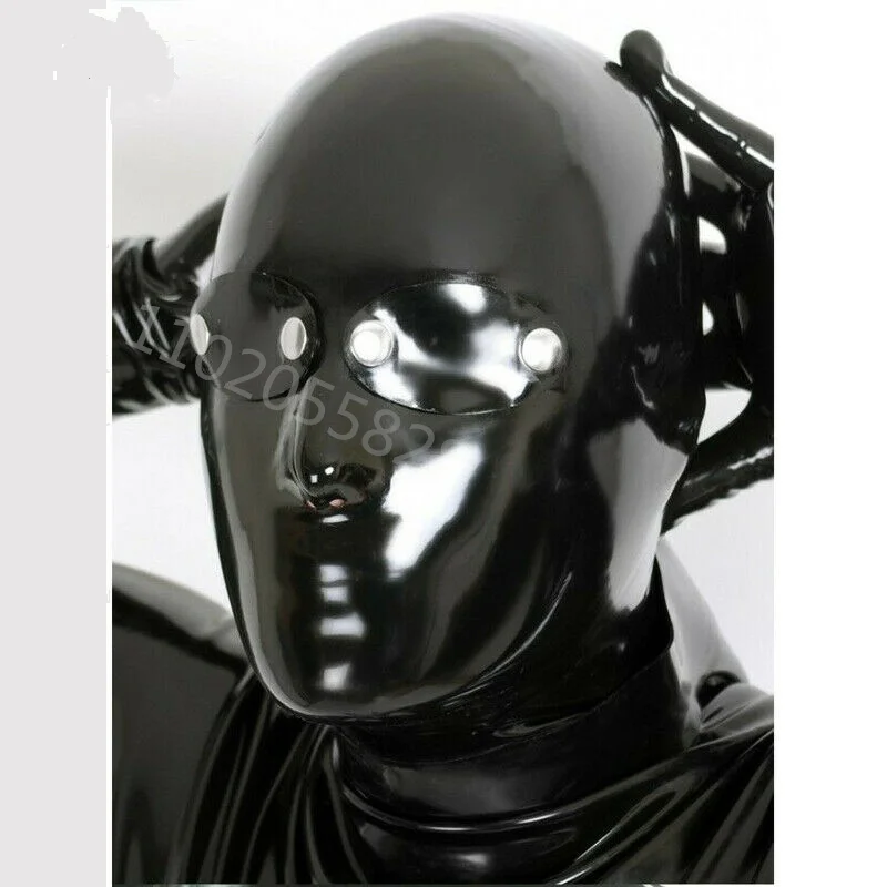 

Latex Mask Rubber Hood with Blind Cover for Halloween Bodysuit Fetish Cosplay Back Zipper
