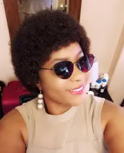 Corte Pixie-Peluca de cabello humano Afro rizado, hecha a máquina, corta, brasileña, Remy