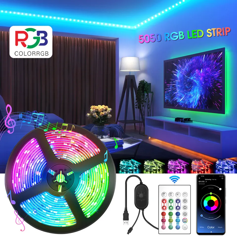 luces led,ColorRGB,Tiras LED RGB 5050 , Bluetooth Musical Tiras LED 12V  Tiras de Luces LED, Control de APP y Remoto Control,16 Millones de Colores,  Modo,6m,12m,15m - AliExpress