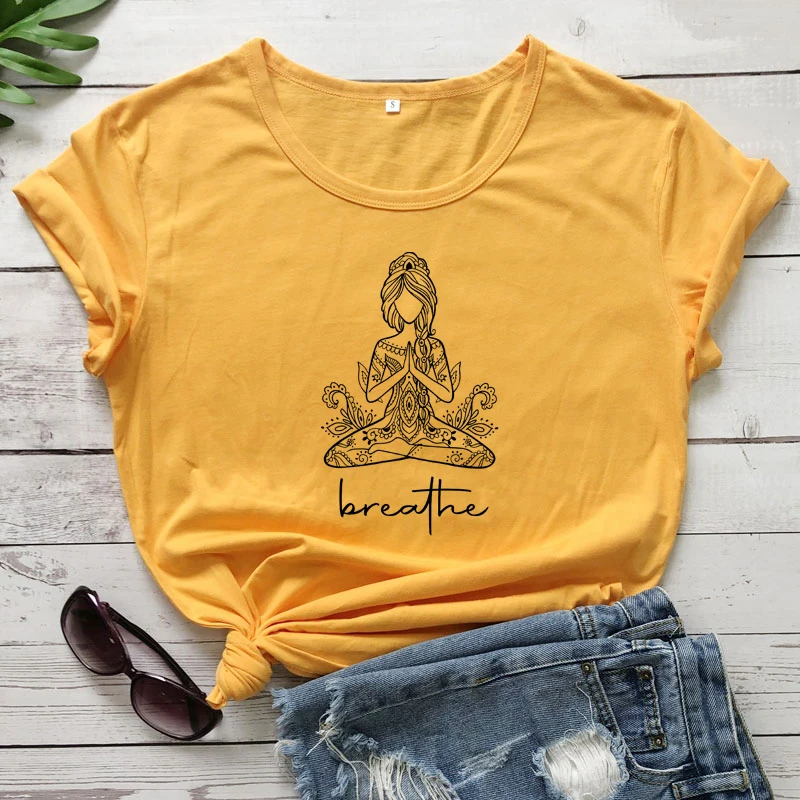 Breathe Meditation Casual Women Graphic Yoga Namaste Boho T-shirt