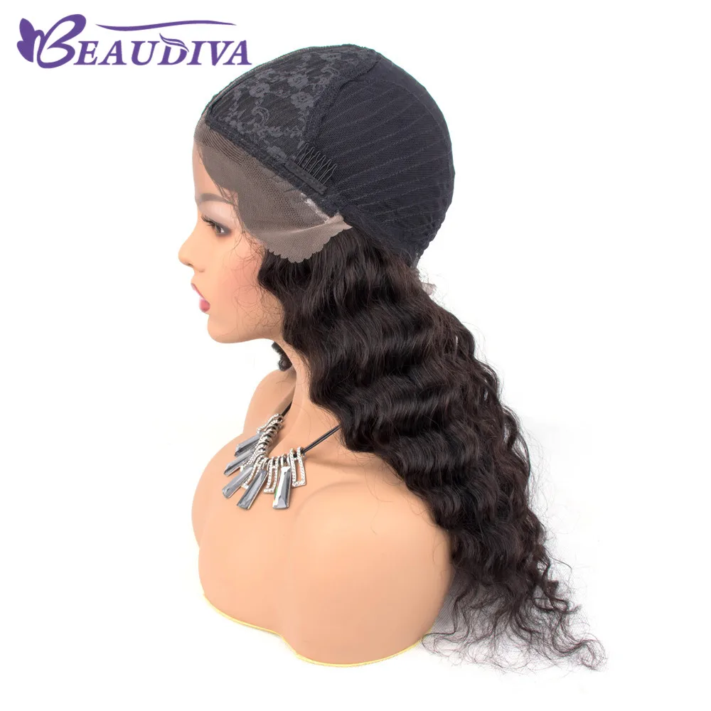 Кудрявый парик из человеческих волос парики с предварительно сорванными со средней частью перуанские глубокие волнистые части кружевные парики Beaudiva Remy глубокая волна 18 дюймов парики с кружевом