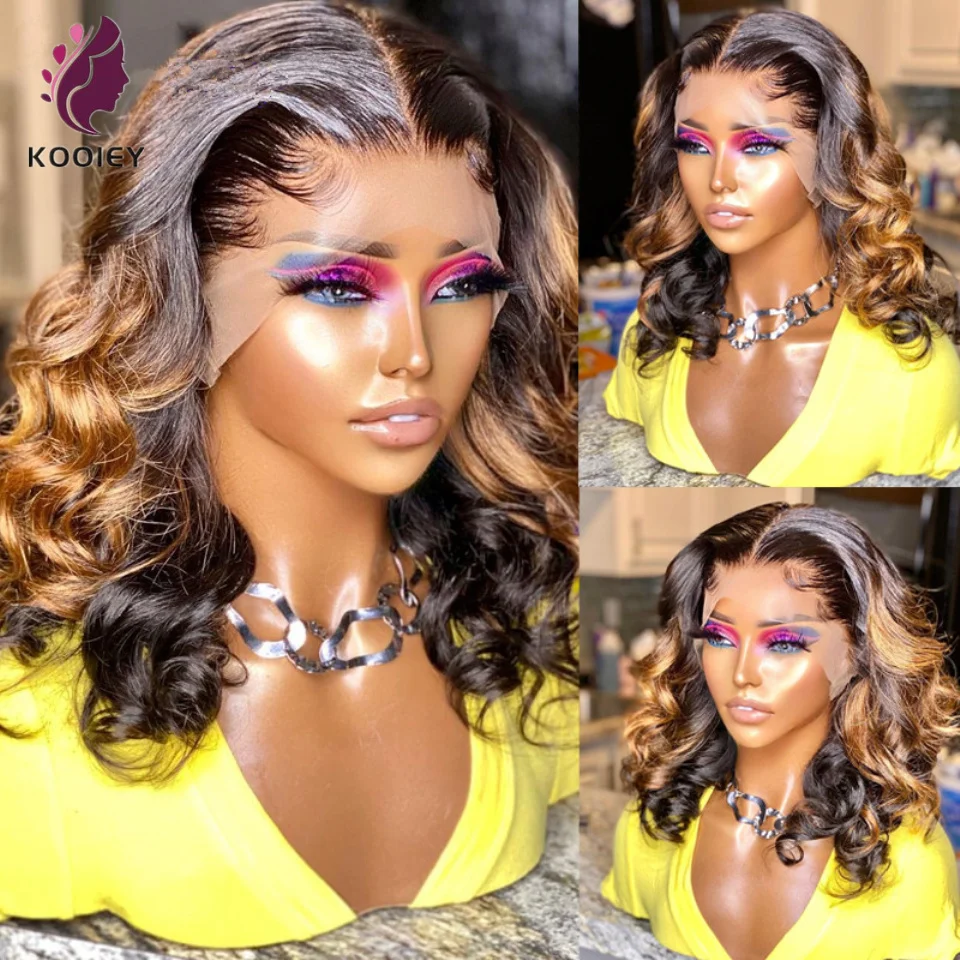

Highlight Short Bob Wig 13x4 Lace Front Wigs Brown Loose Wave Pre plucked Honey Blonde Body Wave Brazilian 5x5 Silk Top Wigs