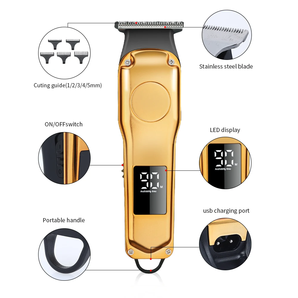 Professional Barber Hair Clipper Rechargeable Electric T Outliner Cutting Machine Beard Trimmer Shaver Razor for Men Cutter