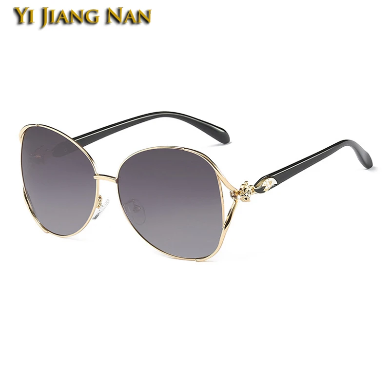 Women Big Rimmed Fashion Oversize Sunglasses Designer Rhinestones Decoration Butterfly Eyewear Sun Glasses - Цвет линз: Black Gold-Gray